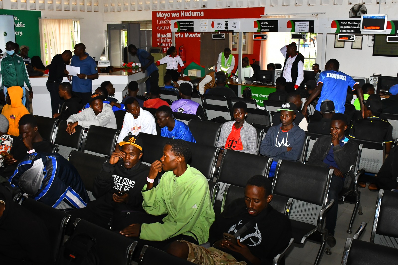 Players inside Huduma Centre awaiting verification